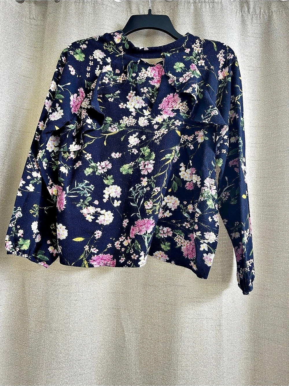 Monteau Floral Long Sleeve Blouse Blue & Pink XL